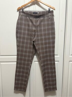 Plaid Stretch Tapered Women’s Dress Pants in Brown/Grey/Pink Size 14